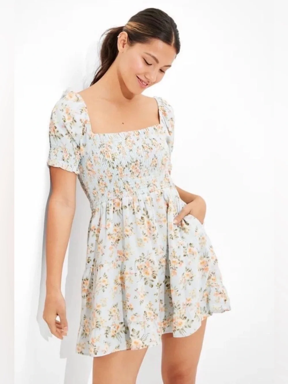 dresses at american eagle Outfitters Lightweight woven cotton/Square neck/Sleeveless with tied straps/Lace trim on he Buy American Eagle Women Black